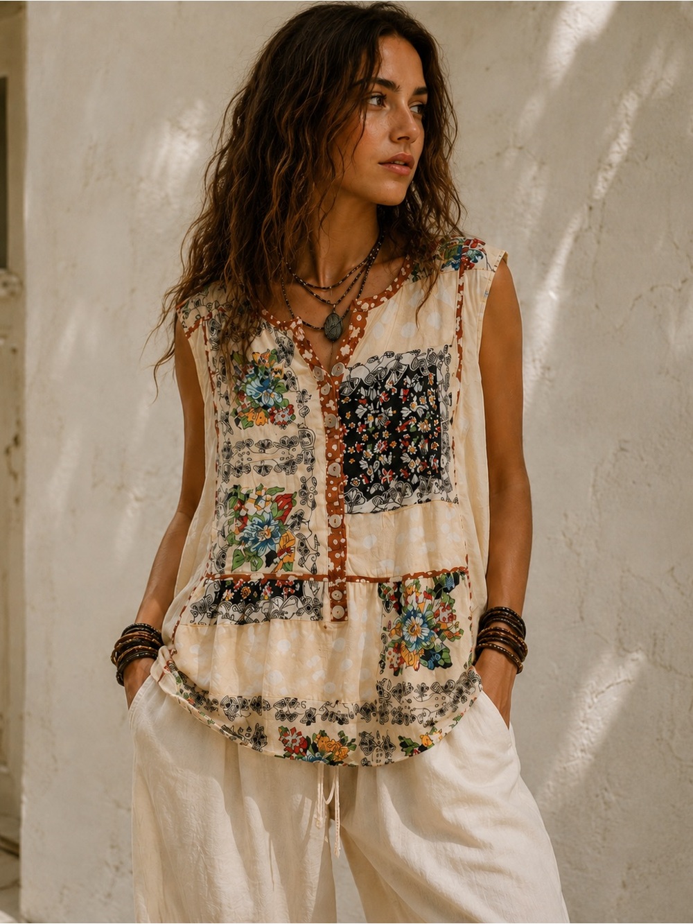 Tiny for Anthropologie Bodhi Patchwork Sleeveless Top lagenlook Boho layering